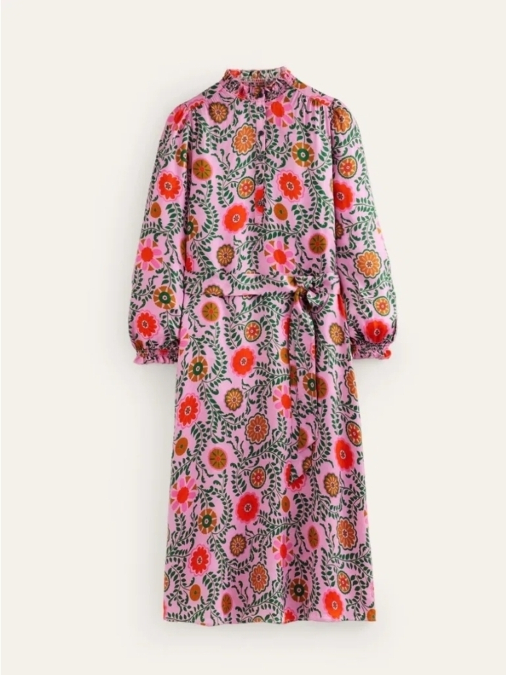 Boden Pink Floral Belted Midi Satin Dress - Size 14 - Picture 5 of 12